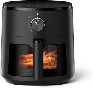SIMPLUS Air Fryer 5L avec Fenêtre Visible, Friteuse sans Huile 1300W, 10 Menus Guidés, Contrôle par Molette, Technologie 3D Cyclone, Cuisson Vapeur, 60-200°C, Friteuse à Air pour Famille, Noir