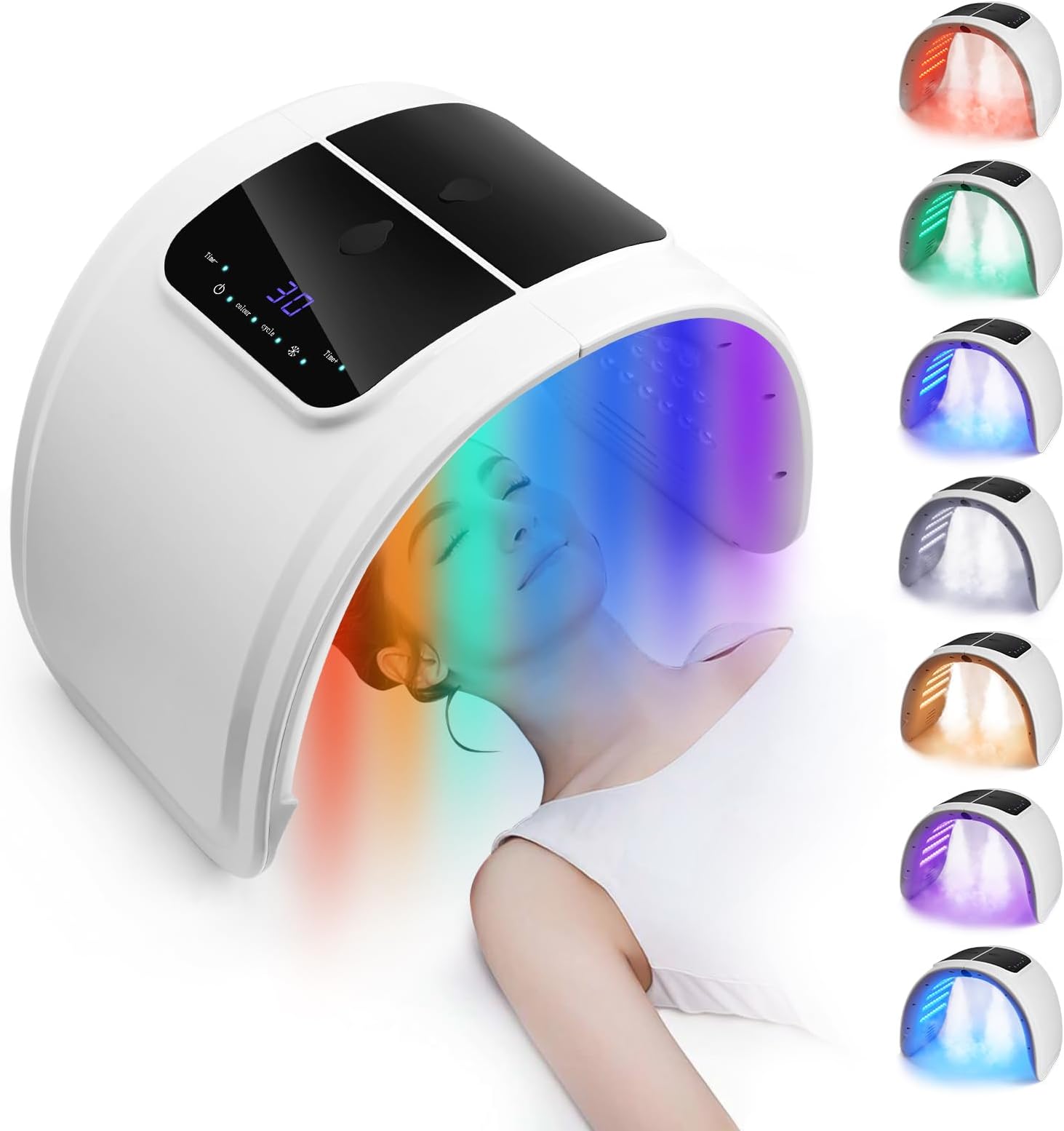 LED Face Light Therapy Mask: Spray Deeply Replenishes Water - 7 Colors LED Face Mask - Foldable Facial Red Light Therapy