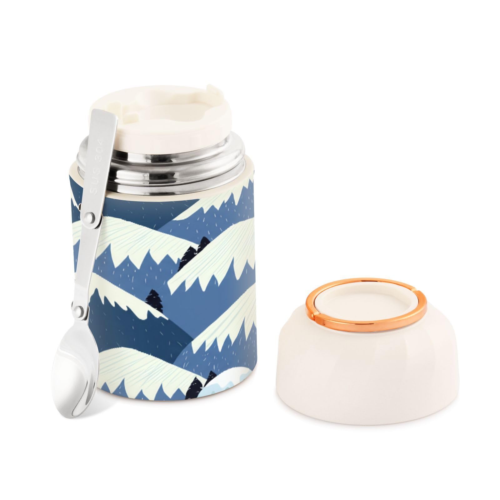 Tarro de comida aislado al vacío Mountain Landscape de 500 ml en acero inoxidable con cuchara