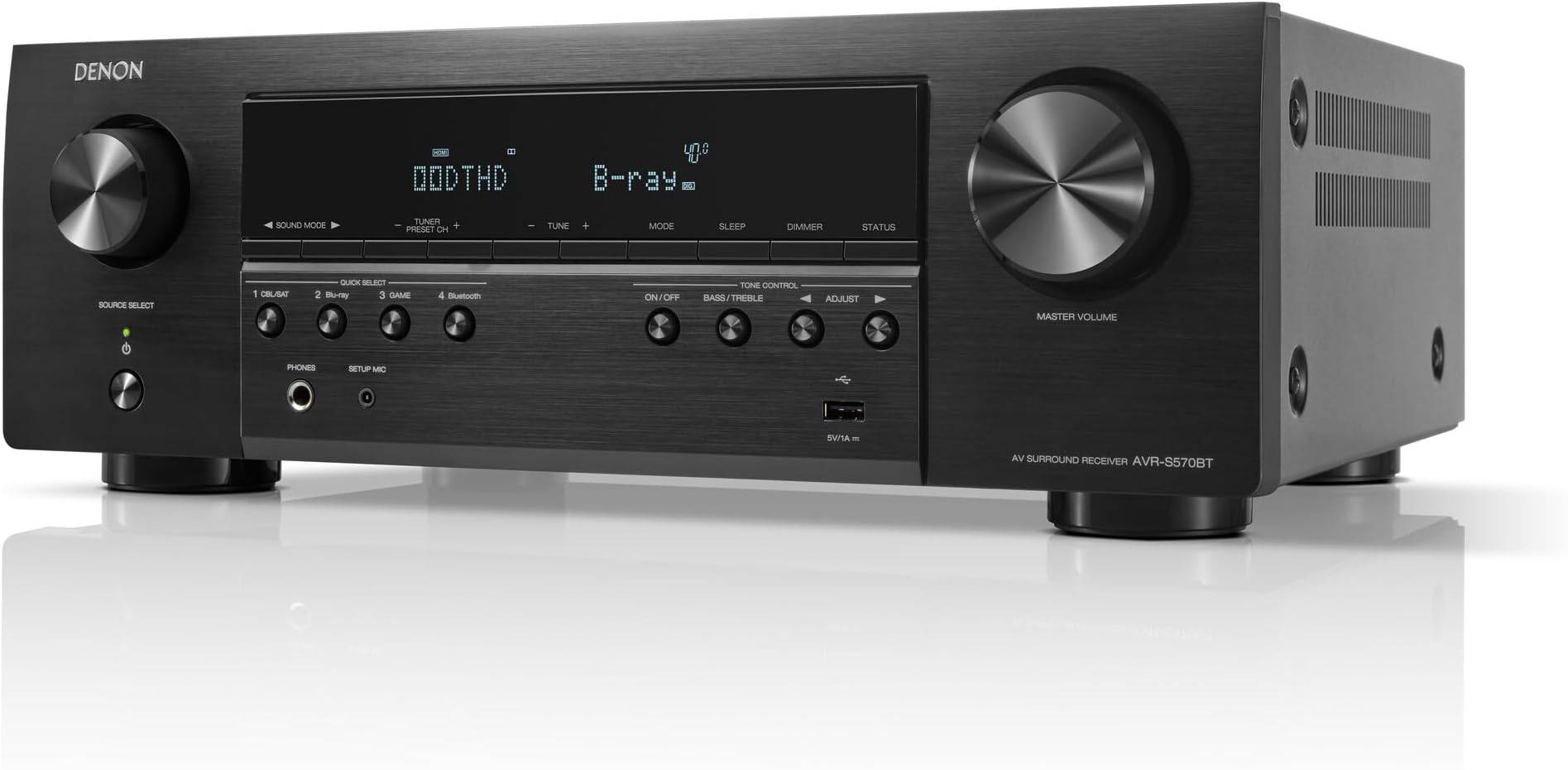 AVR-S570BT 5.2 Channel AV Receiver - 8K Ultra HD Audio & Video, Enhanced Gaming Experience, Wireless Streaming via Built-in Bluetooth, (4) 8K HDMI Inputs, Supports eARC, HD Setup Assistant