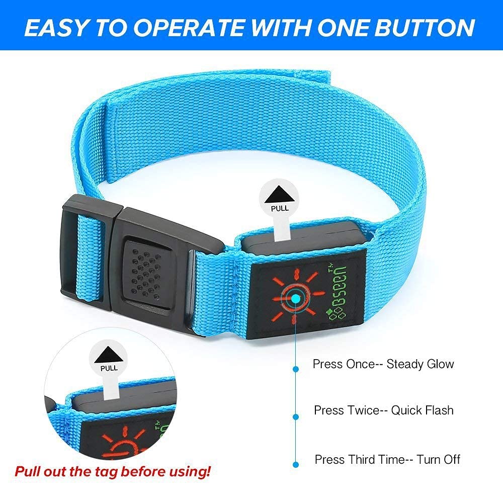 Banda para brazo 2 paquetes  (TM), led brillantes, alta visibilidad nocturna para corredores, ciclistas y aquellos que salen a pasear a su mascota, Azul, M 4