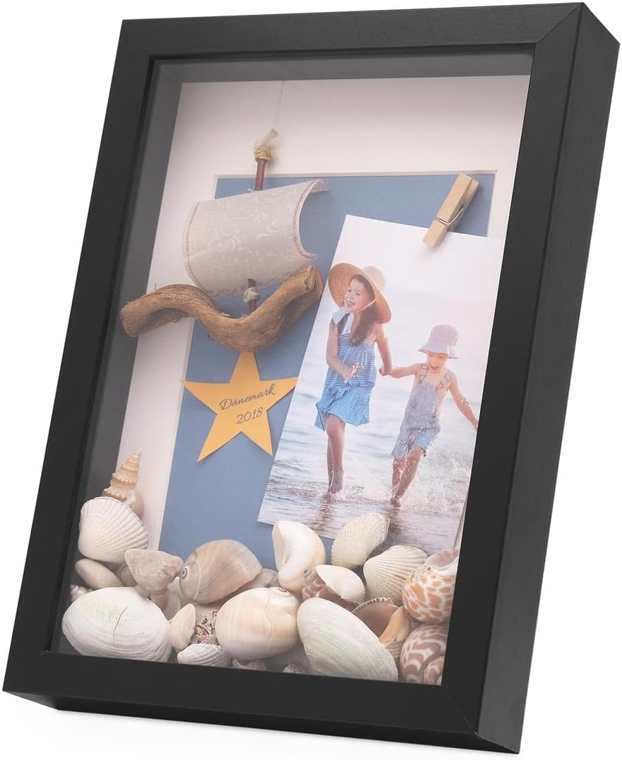 PHOTOLINI 3D Bilderrahmen zum Befüllen 21x30 A4 Schwarz, 3 cm tiefer ...