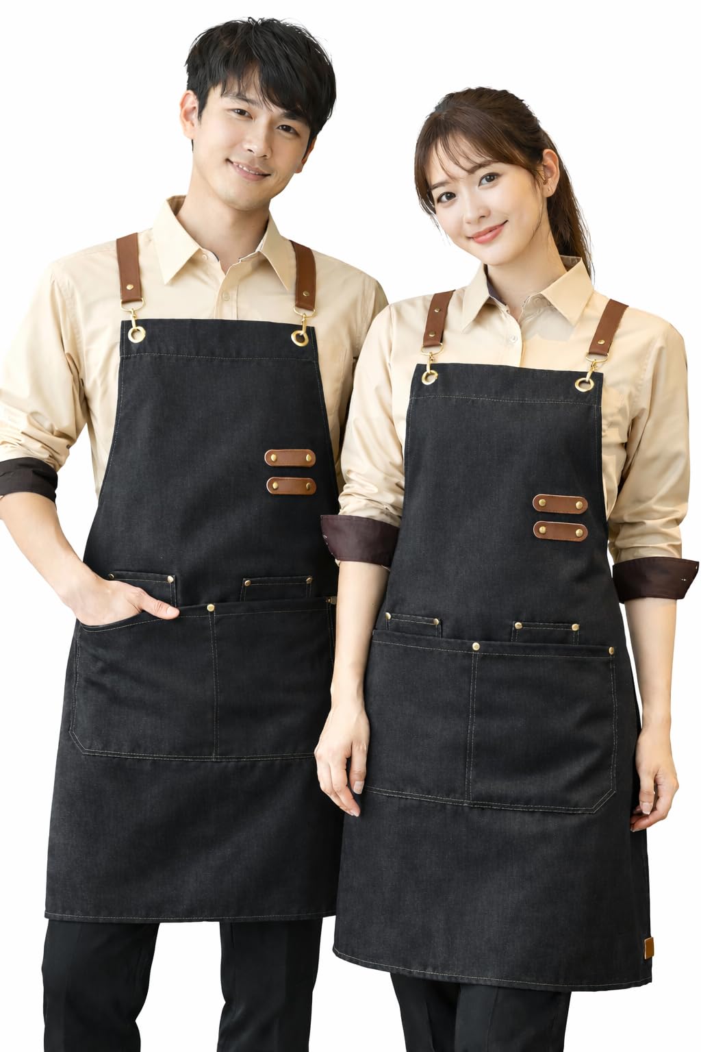 IBEX Unisex Bib Apron 100% Cotton | Cross Back Strap Work Apron with Pockets | Kitchen, Cafe, Restaurant, Barista & Craft Apron