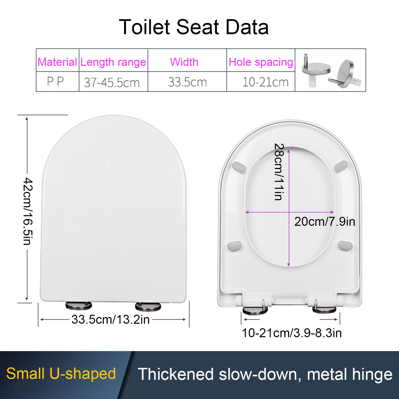 Asiento de Inodoro Universal, Tapa WC Cierre Suave con Liberación Rápida para Fácil Montaje y Limpieza, Tapa de Inodoro en Forma de D/U, Tapadera WC de PP, Blanco,33.5x42cm