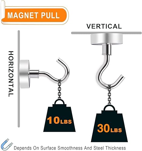 Miniatura 3 de MIKEDE Ganchos magnéticos N52 para cabinas de cruceros, ganchos magnéticos de alta potencia de 30 libras, resistentes, imanes fuertes con ganchos