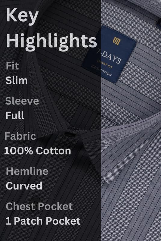 Image of 7-DAYS Men's Premium Striped Shirt - 100% Cotton, Tailored Fit (Between Slim & Regular), Full Sleeve, with Pocket - Smart Office & Casual Look