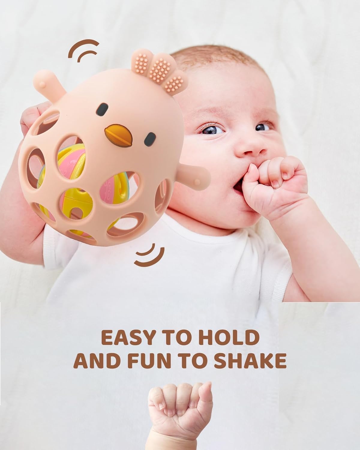 TOHIBEE Baby Teething Rattle Toy, Upgraded Easy Grasp Silicone Teething Rattle Ball Toy for Babies Over 3 Months, 100% Food Grade, Gift for Infant Boys and Girls 0-6-12 Months, (Rattle Pink) 1