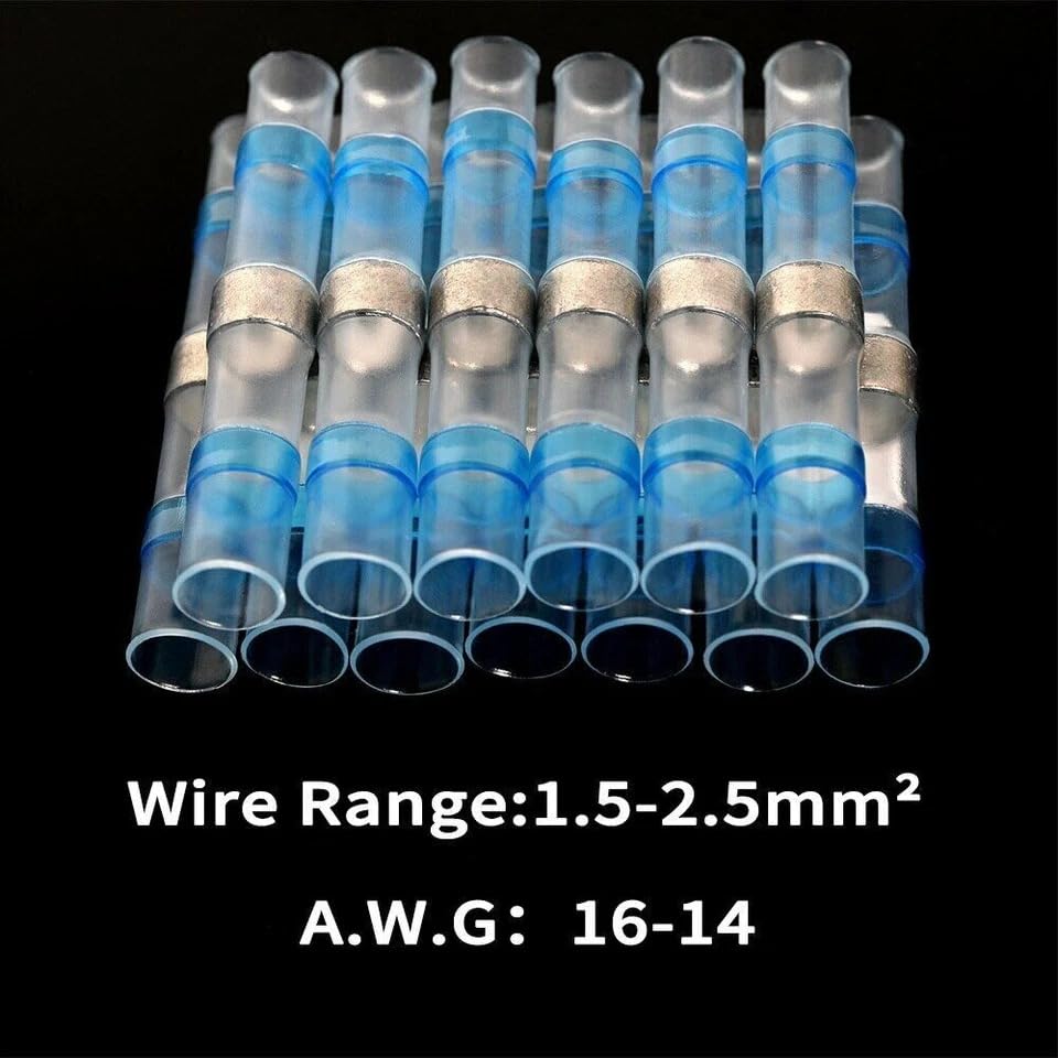 50 Pcs of Blue Solder Seal Sleeve Heat Shrink Butt Wire Connectors Terminals