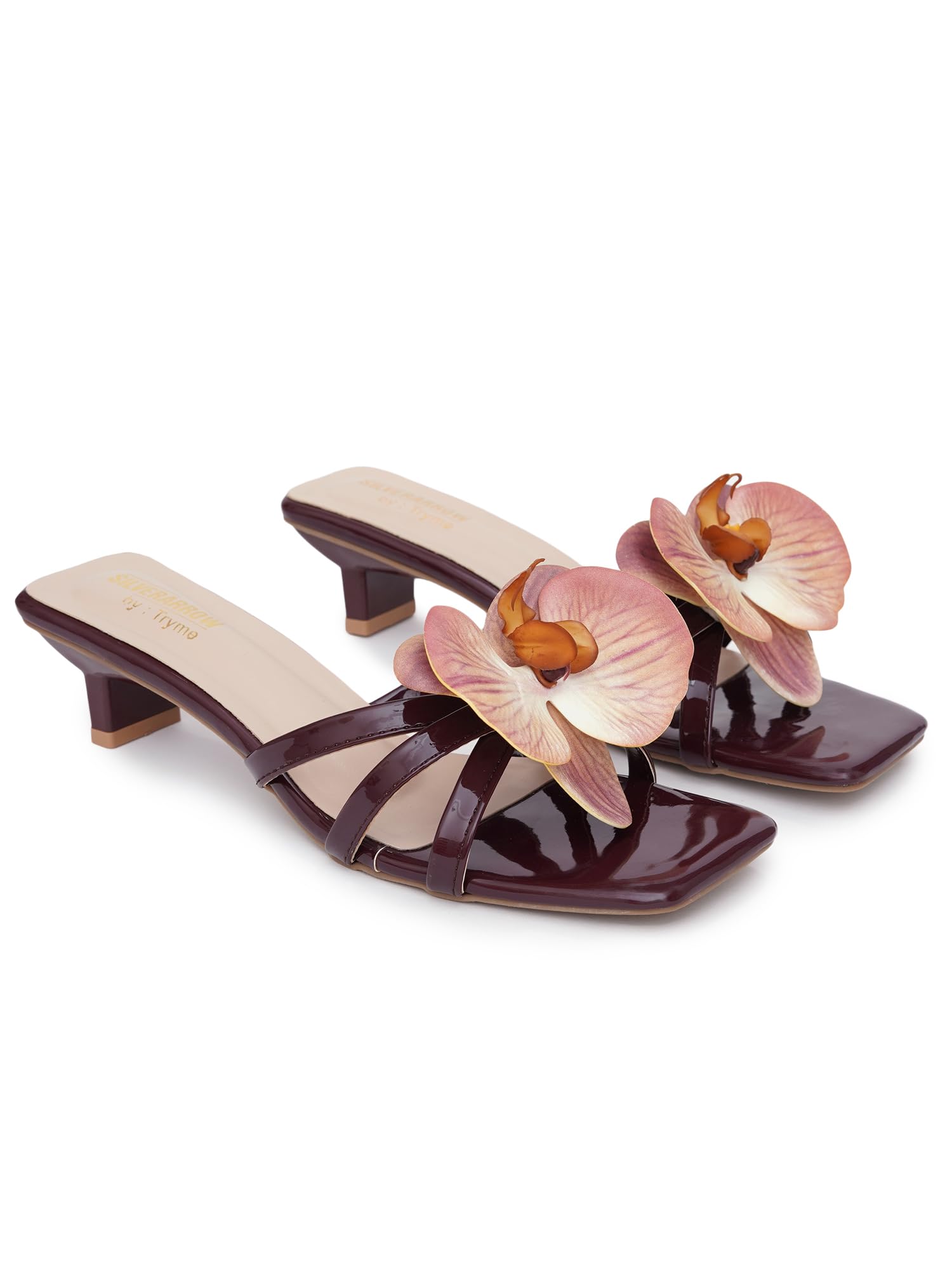 silverarrow Womens Velixa Floral Embellished Open Toe Kitten Heel Sandals for Women Comfortable Slip-On-picture-57