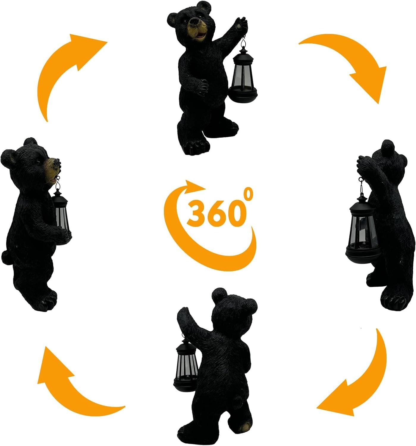 Solar Black Bear Garden Statue - 14" Resin Figurine with Solar LED Lantern, Auto On/Off Waterproof Decor, Dual Use Indoor Outdoor Light for Patio Yard Porch