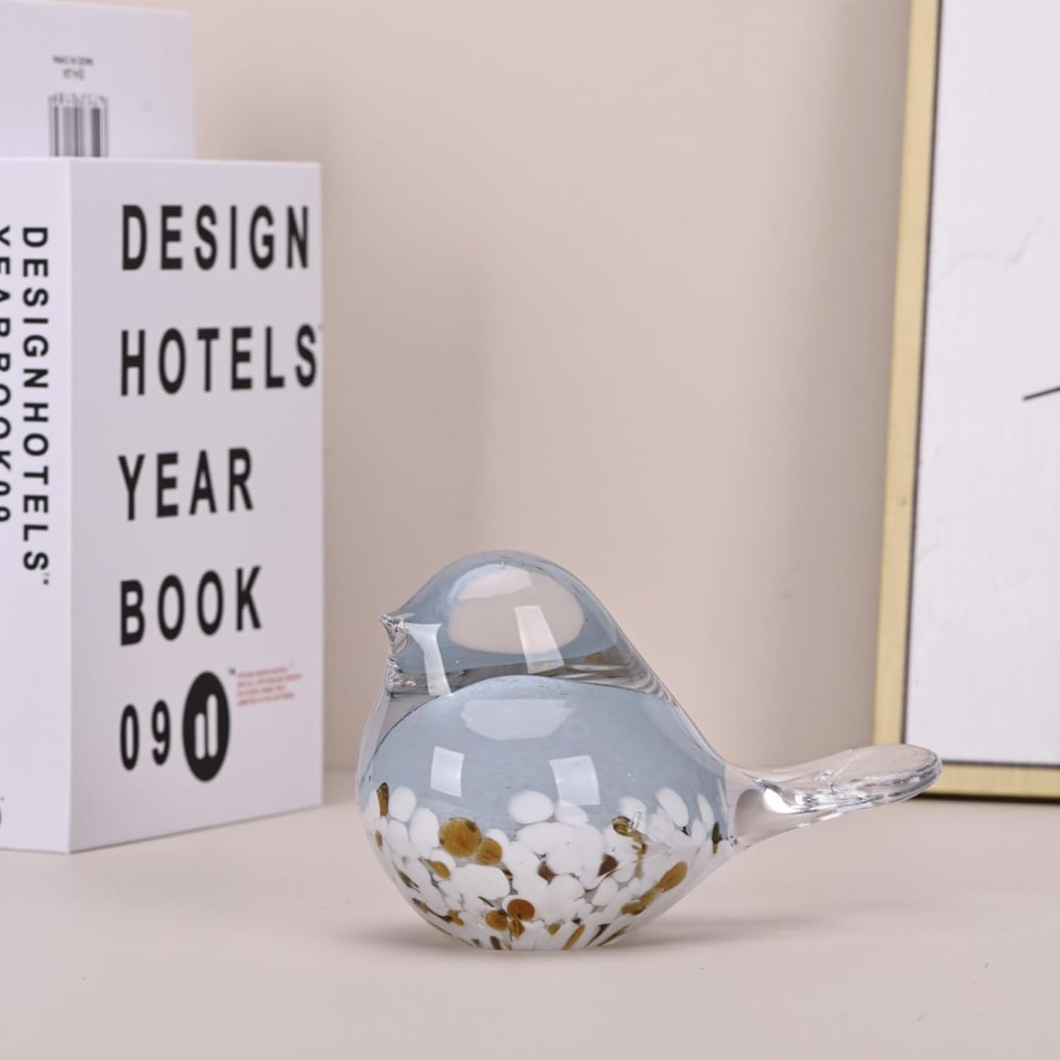 DOVDOV Hand Blown Glass Bird Statue Home Decor, Small Blue Glass Art Bird Sculpture for Office Desktop on Dresser entryway Decorative Ornament and Paperweight. - Image 3