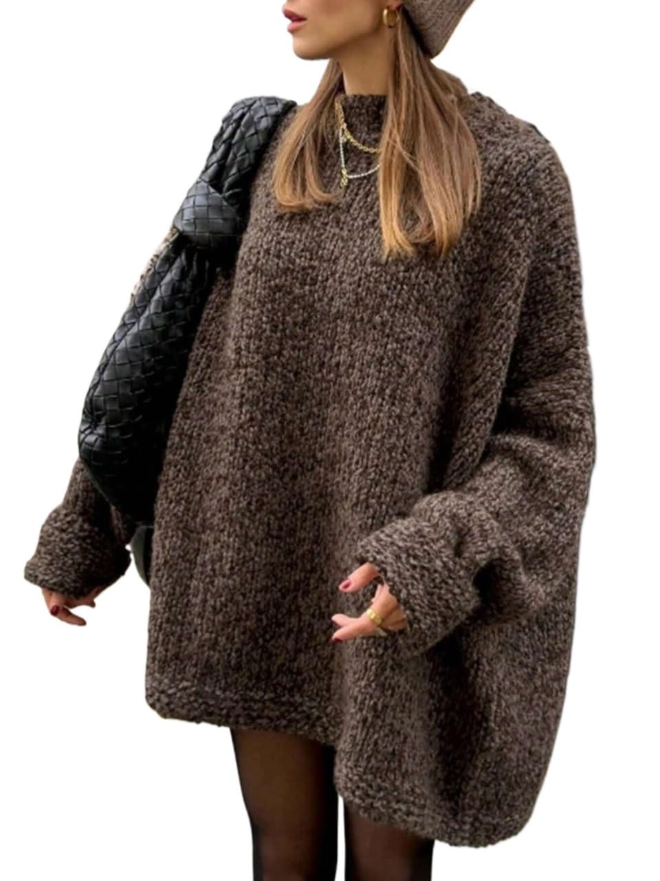 Womens Pullover Sweater Autumn and Winter Solid Color Round Neck Long Sleeve Knit Sweater for Women
