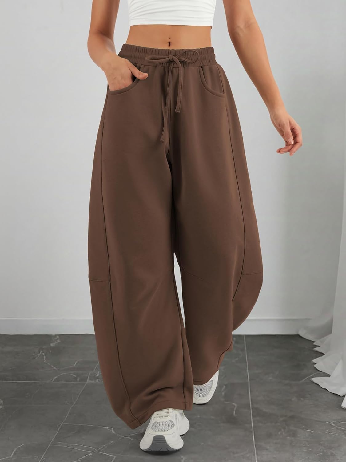 ATHMILE Barrel Sweatpants Women Fall Fashion Wide Leg Pants 2026 Baggy Lounge Comfy Flowy Sweat Pants with Pockets