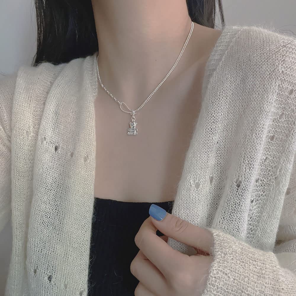 Sterling Silver Baby Bear Wisiant Naszyjnik Dziewczyna biżuteria na prezenty dla kobiet