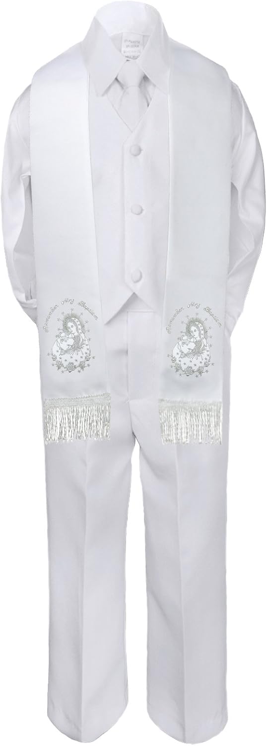 5pc Baby Boy Toddler Plain Maria Pope Stole Christening Baptism Vest Suit SM-7