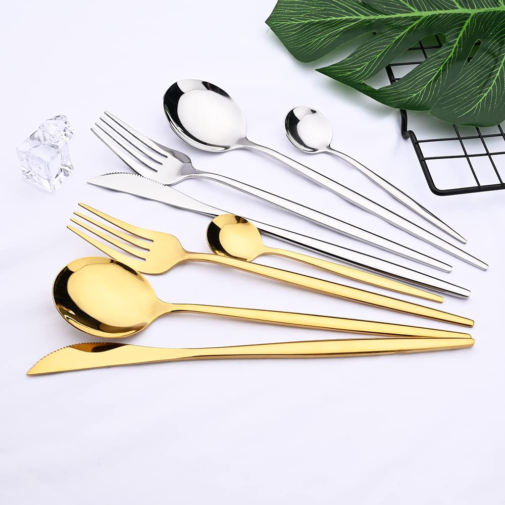 Set di posate in argento, set da 24 pezzi, stoviglie in acciaio inossidabile, coltello, forchetta, cucchiaio, cucina, all'ingrosso, neri(24pcs Green Silver)