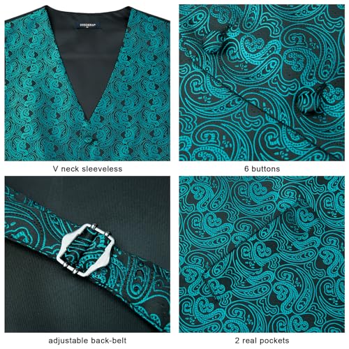 Image of HISDERN Mens Vest Tie Set 3PC Formal Waistcoat Paisley Floral Jacquard Necktie Pocket Square Suit Vests Wedding Party