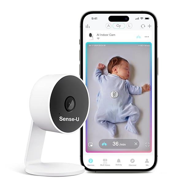 Sense-U AI Baby Camera Monitor with Sensor-Free Sleep Breathing Movement Detection, Smart...