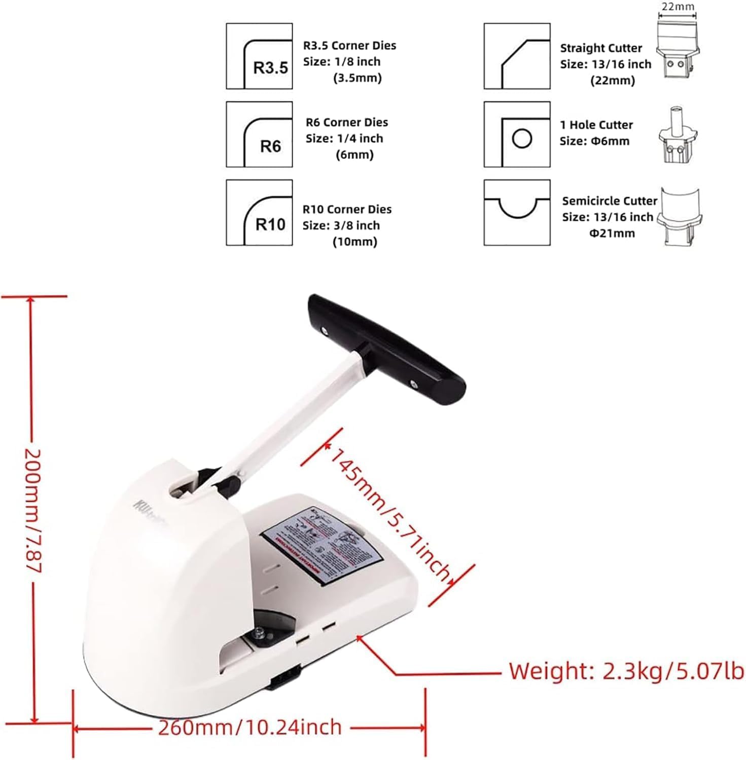 Macchina Perforatrice per Angoli Arrotondati 6 in 1 - Fustelle R3,5 Mm, R6 Mm, R10 Mm, capacità 100 Fogli, Perfetta per Carte Didentità, Lavori di Cartoleria E Progetti di Plastificazione.