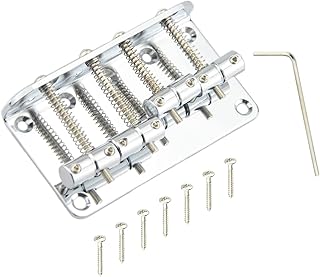 Wwomusic Silver 4 String Hard Tailpiece Bridge with 4 Saddles,String Spacing 57mm for Precision PB Bass or Jazz Bass
