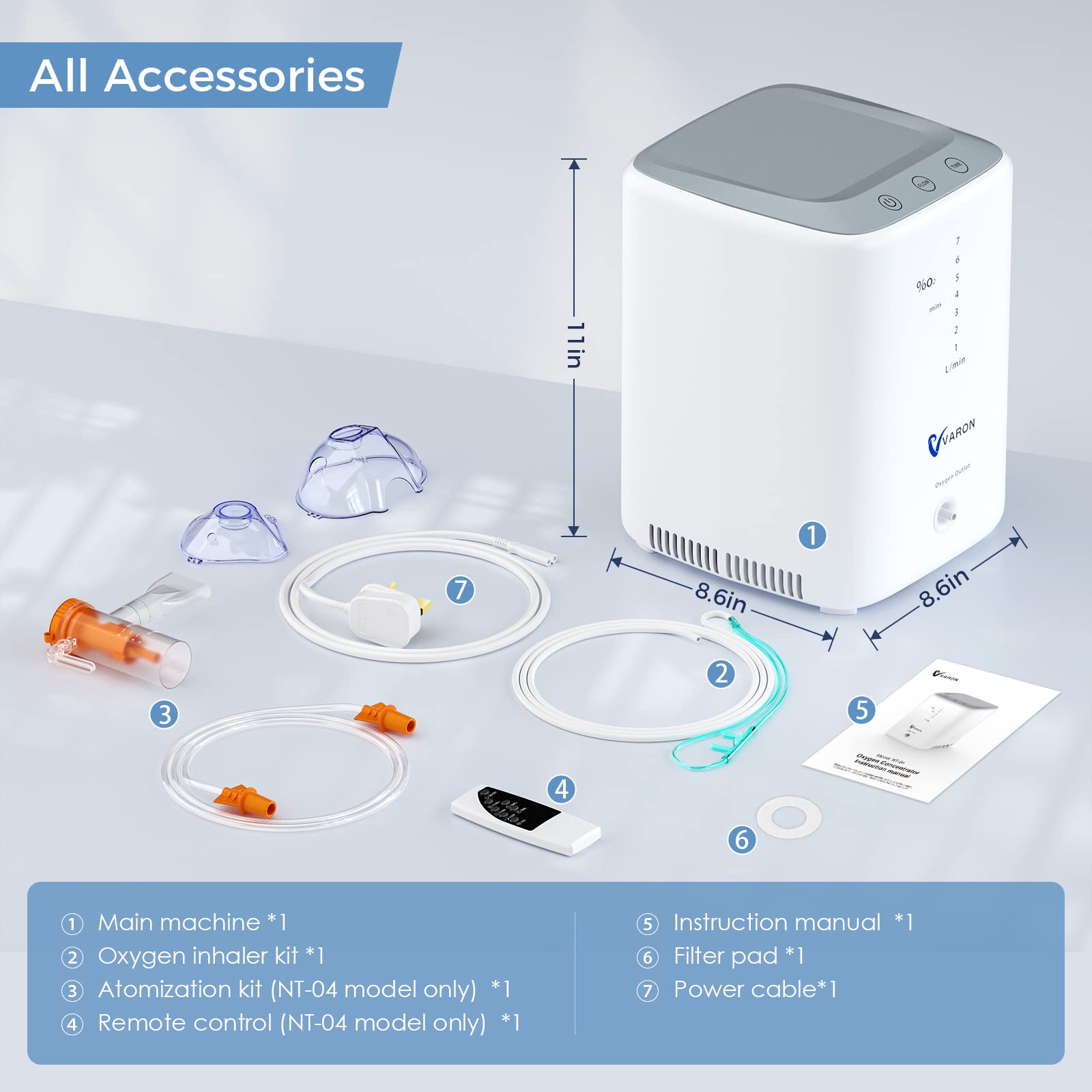 RINRI Concentrador de oxígeno portátil, 1-7L / min máquina de oxígeno ajustable, 93%±3% generador de oxígeno de alta pureza, no es necesario agregar agua, para uso doméstico y de oficina