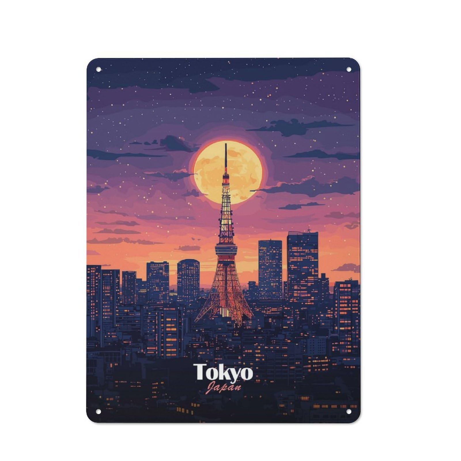 Junmoney Style-23 Vintage Tokyo Skyline Night Vintage Metal Sign 40X30cm, Restaurant Wall Art For Takeaway, Bar, Kitchen Or Counter Area