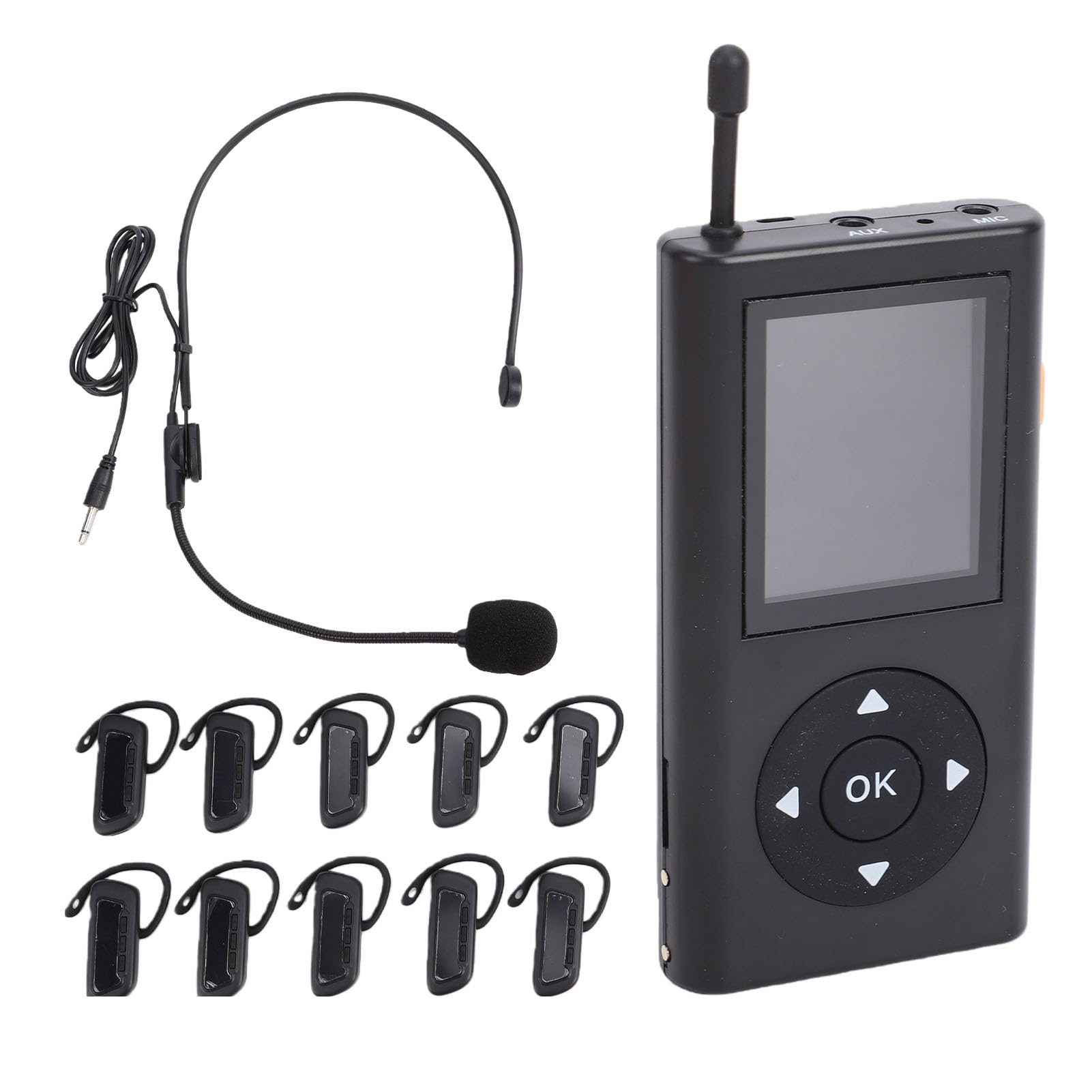 Matybobe di Guida Turistica Wireless Microfono per Guida Turistica Cuffie per 1 Trasmettitore 10 Ricevitori Riduzione Digitale del Rumore Portata 200 M [Ma (Spina UE da 100 a 240 V)