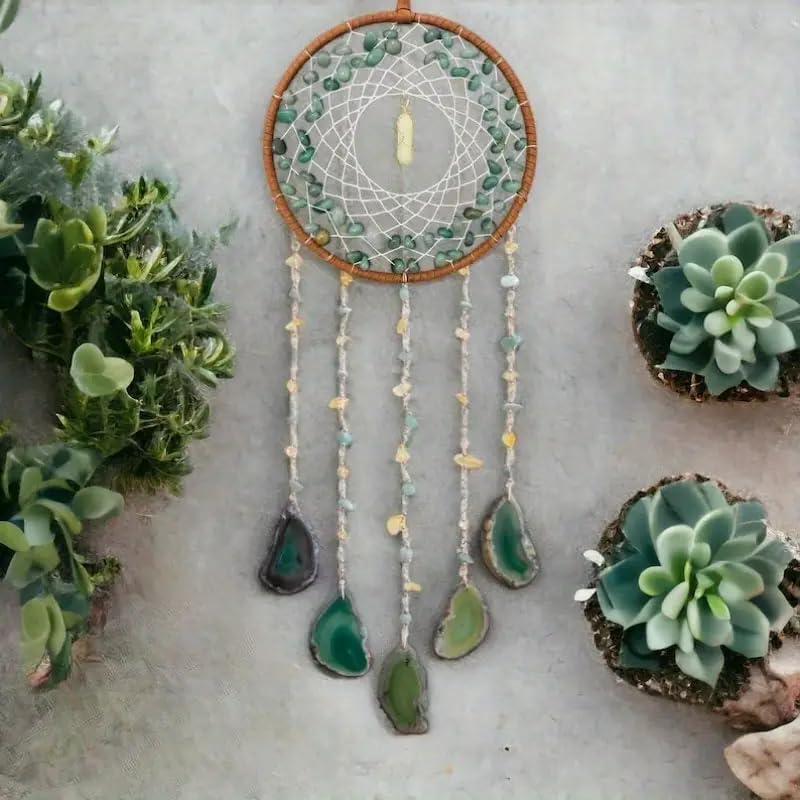 Boho Dream Catchers, Crystal Large Dreamcatcher Green Turquoise Suncatchers for Windows Wall Hangings Decoration Gifts for Adult Bedroom Room Boho Wall Decor