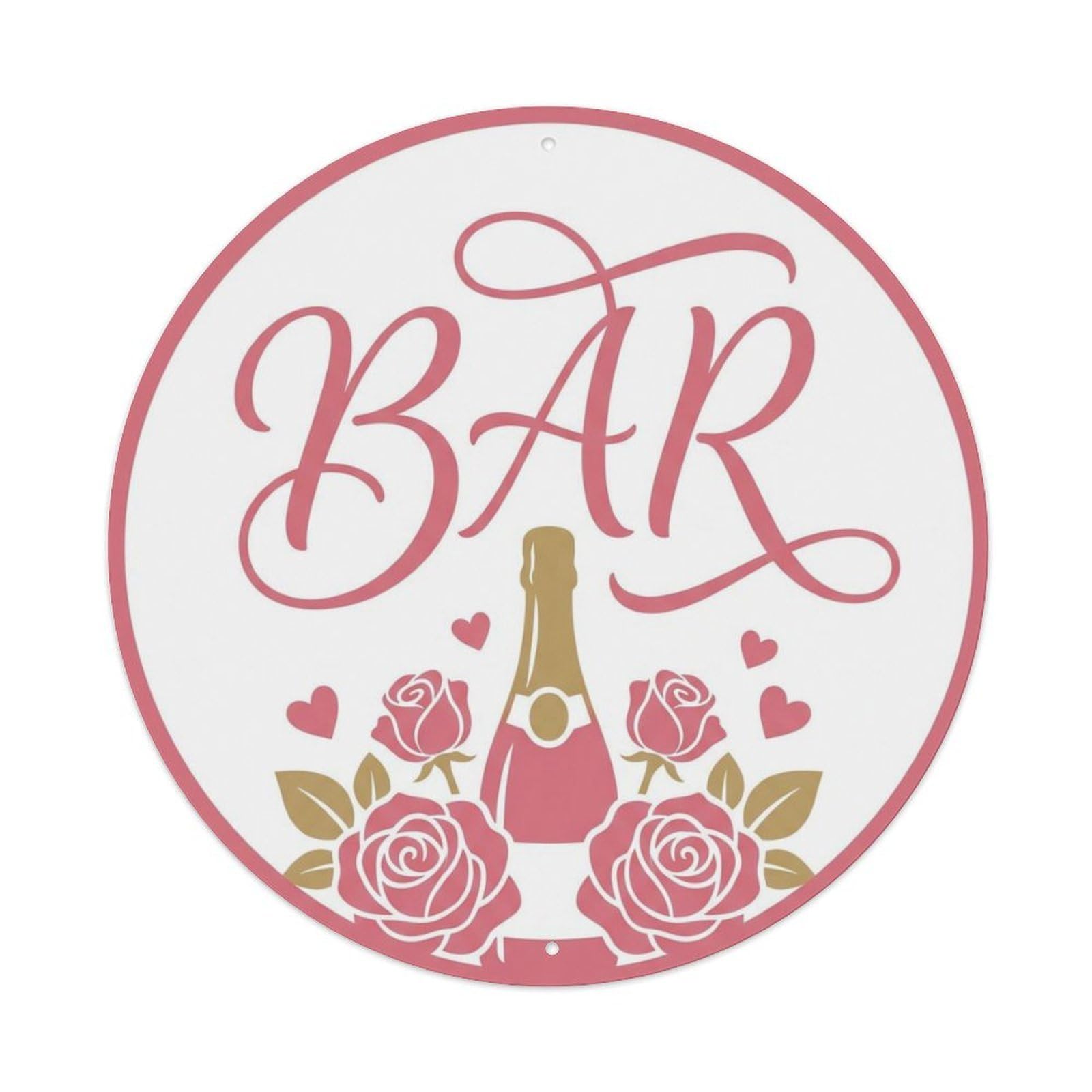 BAR Rose Lounge Shield Metal Tin Sign Plaque Wall Decor for Cafe, Club Bar, Office, Home Garden Round Metal Poster 8x8Inch