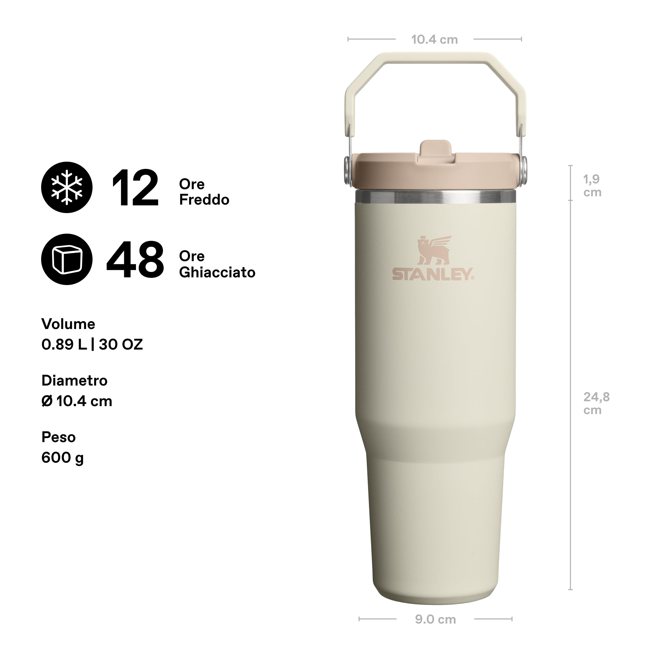 Stanley 1913 Flip Straw Tumbler Borraccia Con Cannuccia 0.89L - Cream | Fredda Per 12 Ore - Borraccia Termica Senza BPA - Bottiglia Acqua Facile Da Trasportare - Lavabile In Lavastoviglie