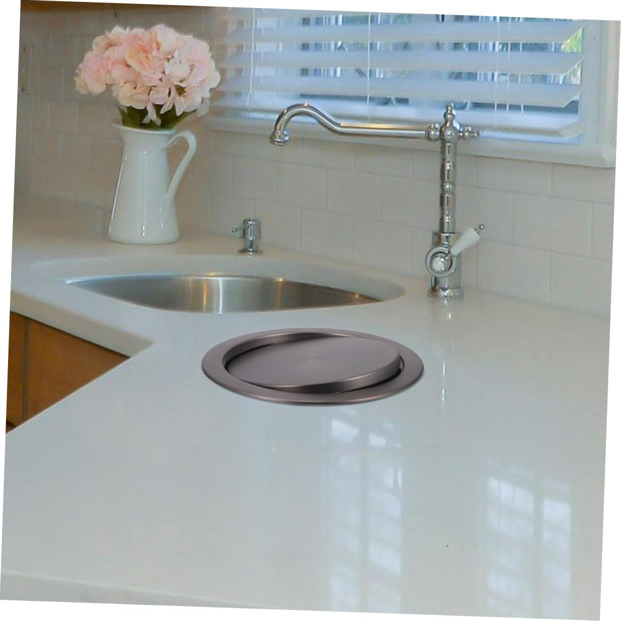 Recessed Trash Bin Cover Stainless Steel Flush Kitchen Trash Can Swing Flap Lid Countertop Built-in Waste Bin Lid for Home and Office Use, Gray