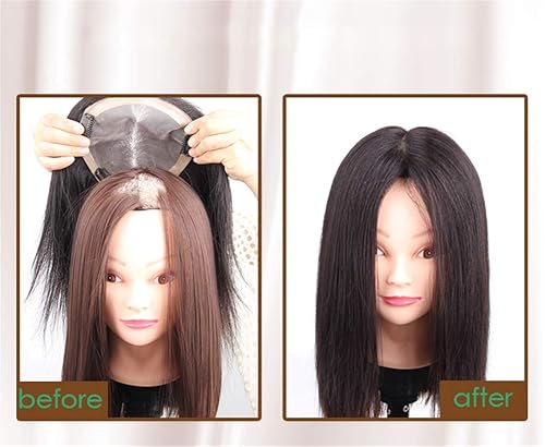 Miniatura 5 de LXUE Extensión de volumen de cabello humano con clips para mujeres con cabello fino, 6 x 6.7 pulgadas, parte libre atada a mano, 14 pulgadas, negro