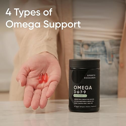 Miniatura 5 de Sports Research Omega vegano 3-6-7-9  1200 mg de ácidos grasos Omega multiespectro certificado sin OMG fórmula con espino cerval de mar y aceite de