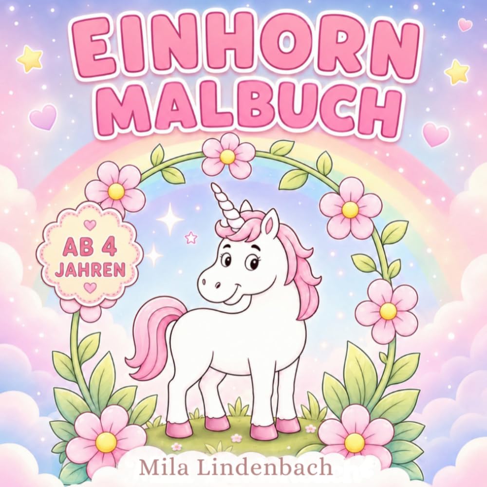Einhorn-Malbuch für Kinder ab 4 Jahren: Süße und einfache Ausmalbilder mit Einhörnern, Regenbögen, Blumen, Schlössern und magischen Fantasieszenen