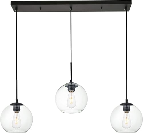 Living District Baxter - Colgante negro de 3 luces con cristal transparente