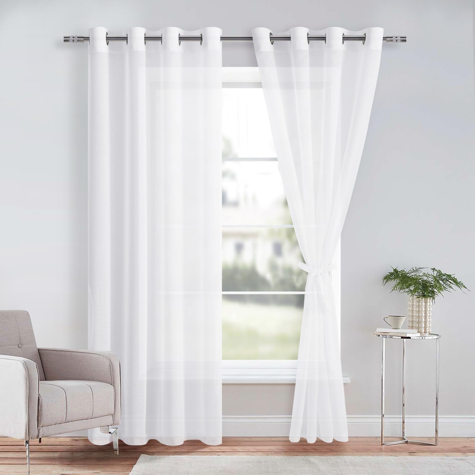DWCN 2er Set Sheer Voile Vorhänge mit Ösen Transparente Gardinen für Schlafzimmer Kinderzimmer Wohnzimmer, Weiß, 225x140cm(HxB)