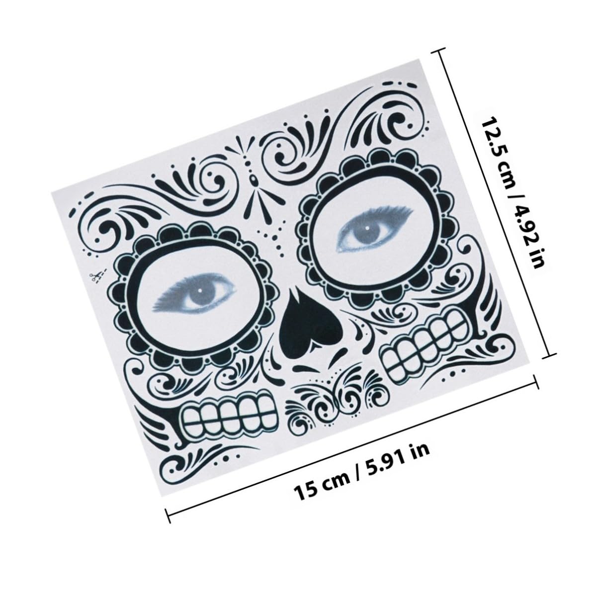 2 Pezzi Tatuaggi Temporanei Impermeabili per Halloween Tatuaggio Faccia Scheletro Nero in Carta Sicuro per Feste e Party Design T-007