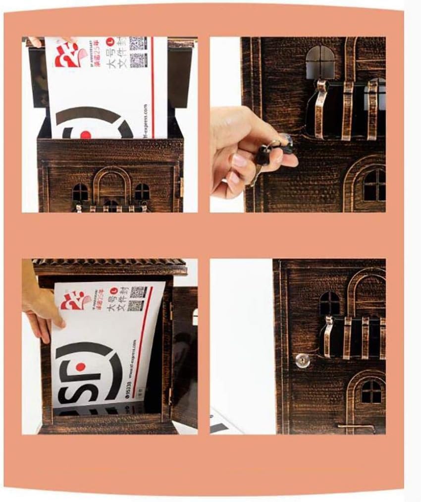 Vintage Wall Mounted Mailbox Cast Iron Pastoral Letterbox Weatherproof Newspaper Box with Secure Lock 2 Keys, Easy to Install