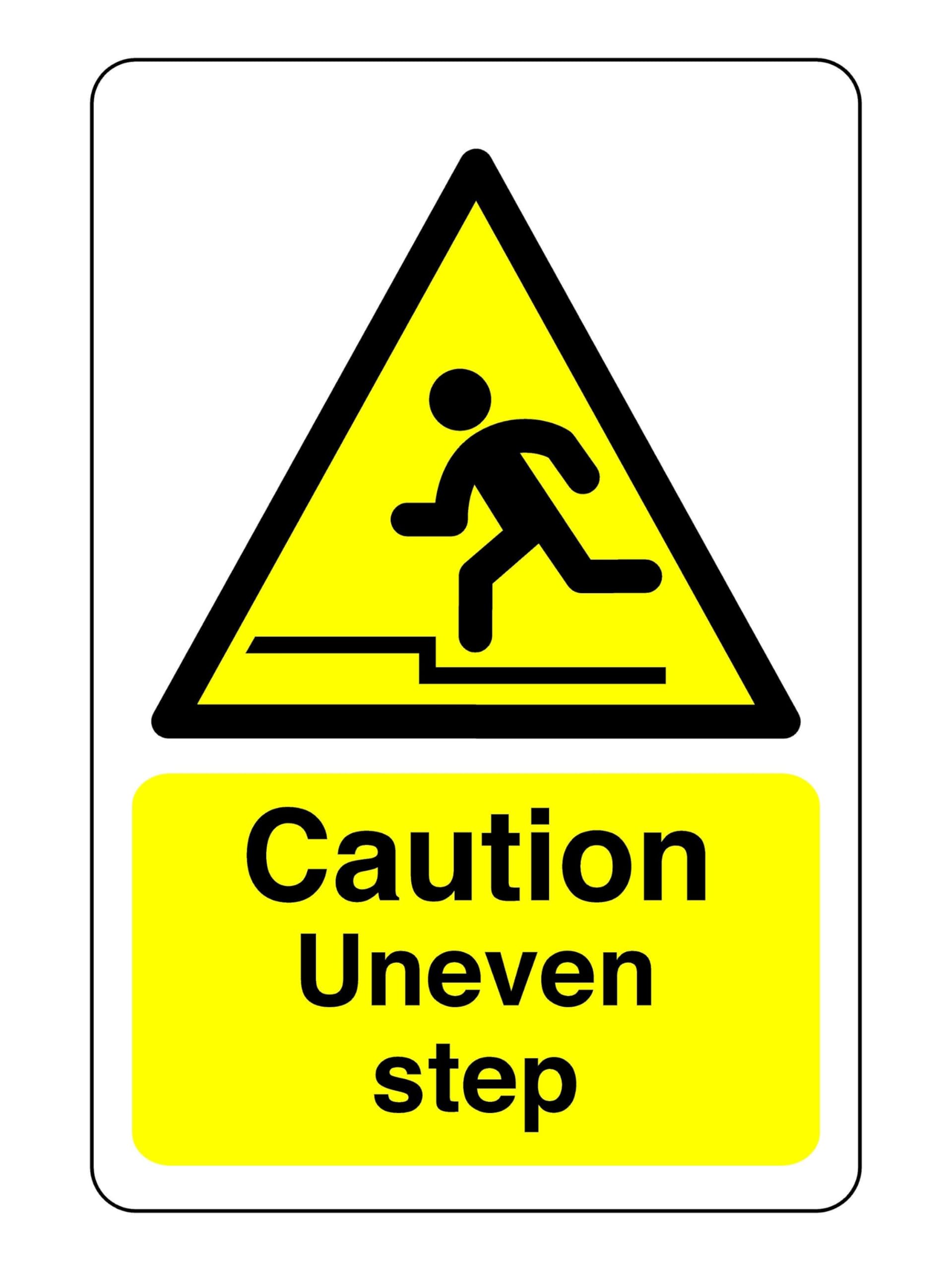 Safety First Display Ltd Yellow Caution Uneven Step Safety Sign -1.2Mm Rigid Plastic 200Mm X 150Mm