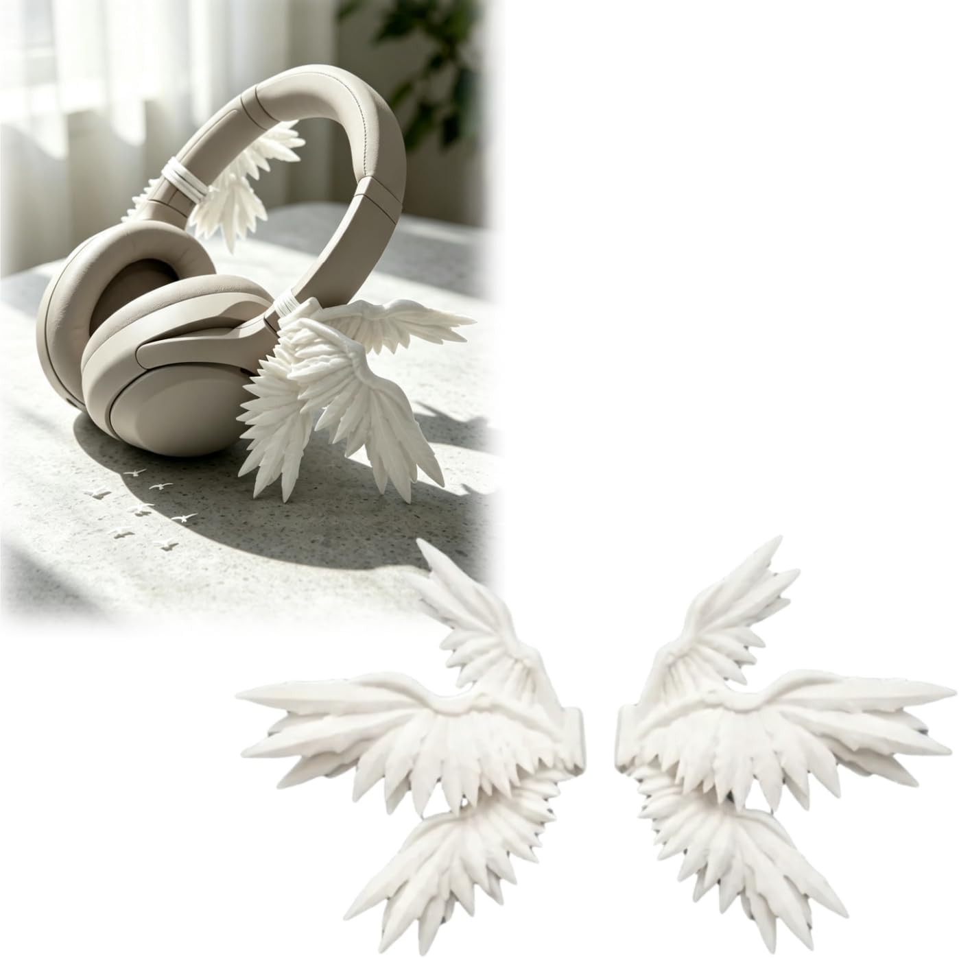 Universal Angel Wings Headphone Accessory, Decorative Wing Attachment for Headphones, Music and Daily Use (White)