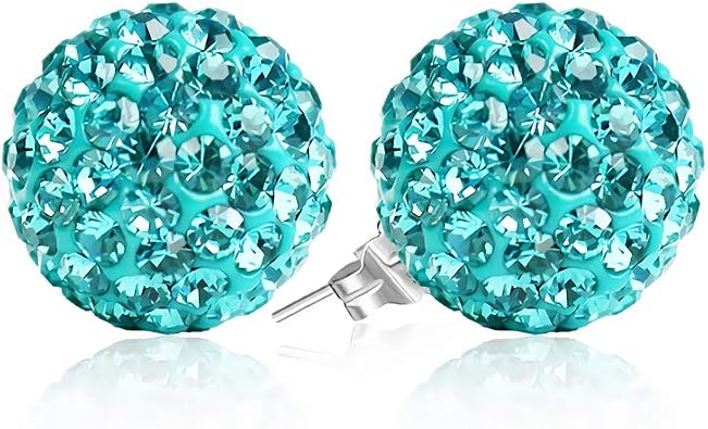 925 Sterling Silver Sparkle Crystal Ball Stud Earrings for Women
