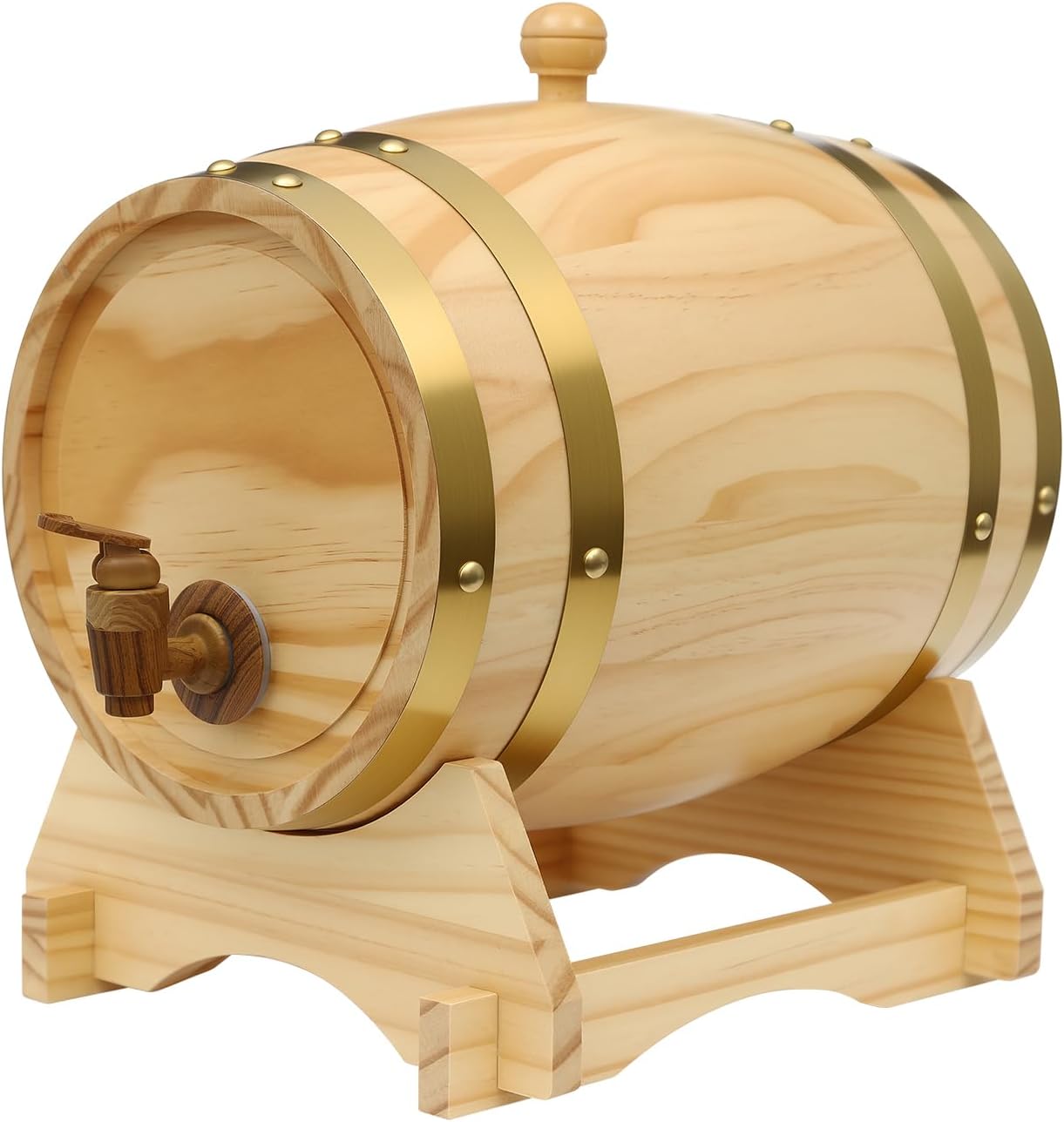 Pine Wood Wine Barrel with Faucet and Stand, Log Color, 5L/1.32 Gallon Capacity, 11.81x8.86x11.22 Inches, for Whiskey Bourbon Rum Wine Beer