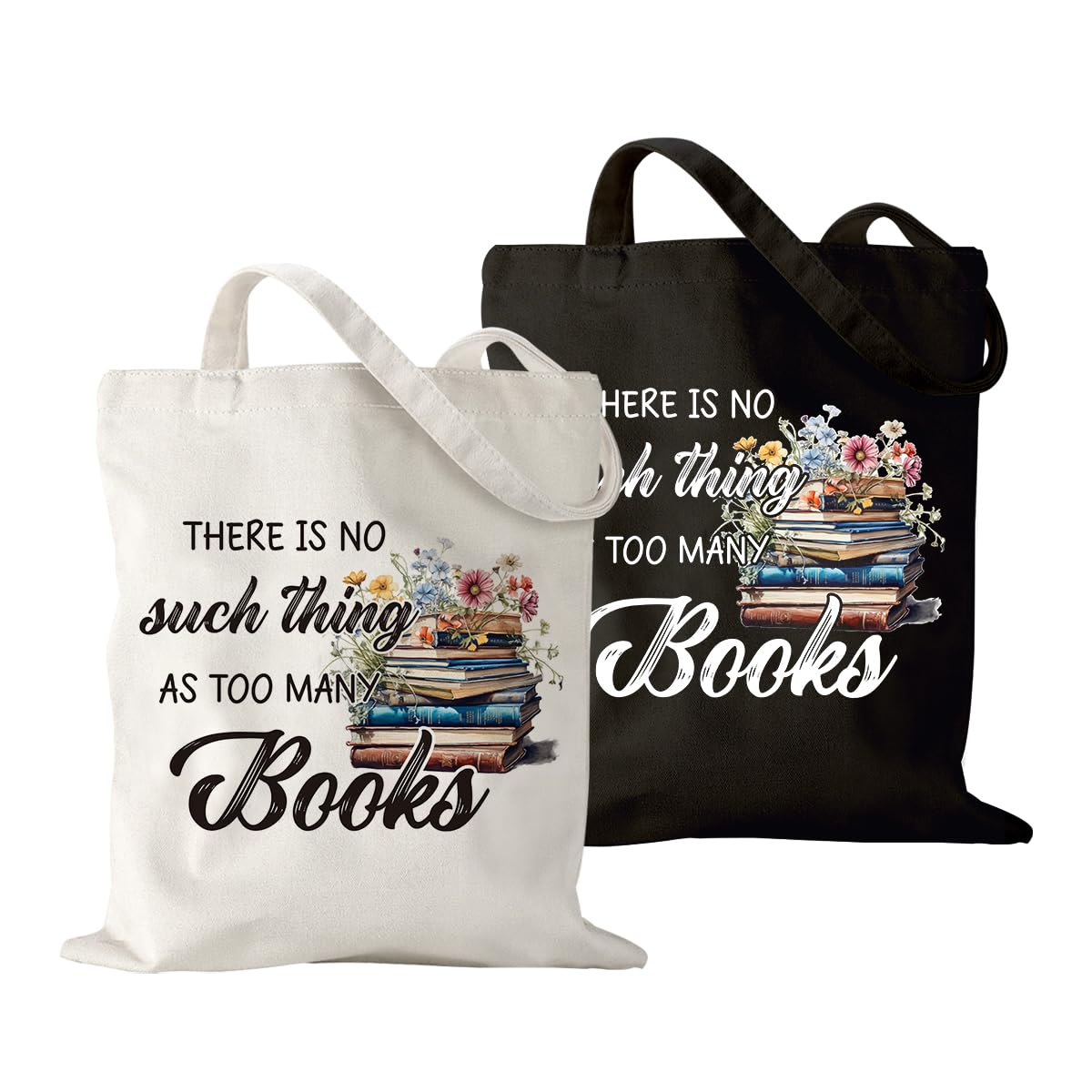 2PCS Canvas Tote Bags for Women - Book Lover Gift for Librarian, Teacher, Readers - Black, White