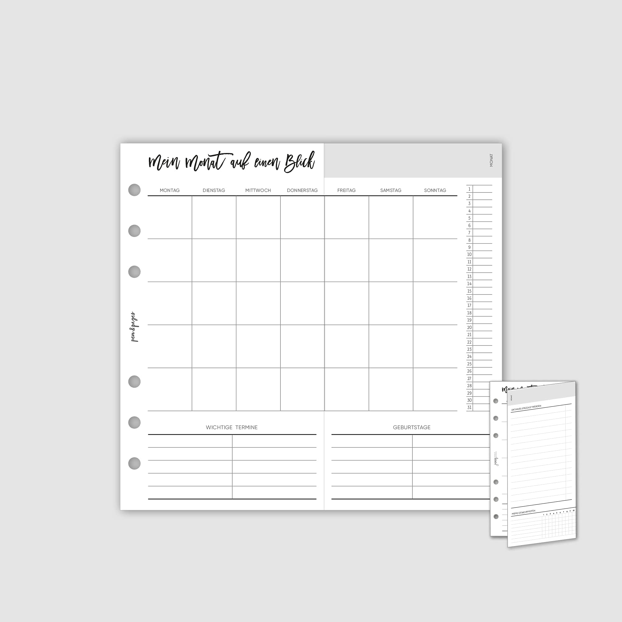 My Month at a Glance Monthly Expanding Project Charts – Undated – Black/White – Foldout – Ring Planner and Organizer – Personal – 95x171 mm (Folded)