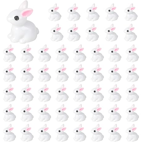 KIMOBER 50PCS White Little Plastic Bunnies