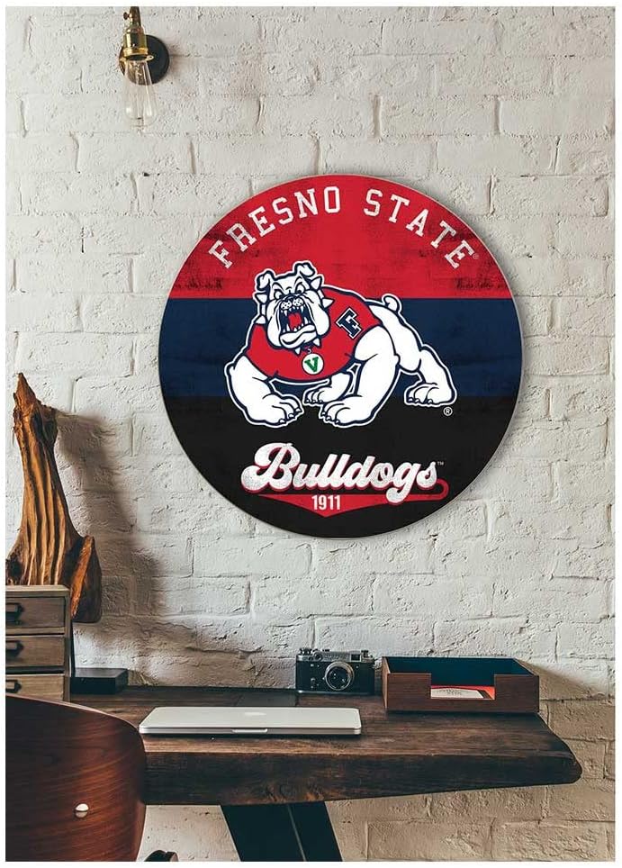 KH Sports Fan Multi Color Retro Circle Sign, 20x20 Inches, Decor for Dorm, Bedroom, Fan Cave, Living Room Display Your Team Spirit with This Unique Fresno State Bulldogs Wall Art, One Size