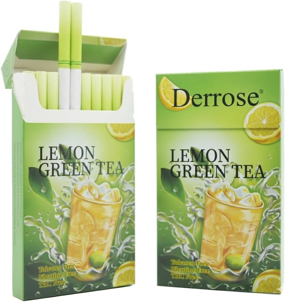 Derrose® Lemon Green Tea Flavor Herbal Cigarettes, Nicotine & Tobacco Free Smokeless Inhalers to Help Quit Smoking, 2 Packs (40 Sticks Total)