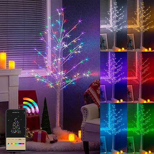 Vanthylit Multicolor Lighted Birch Tree, Color Changing RGB Lights 9 Functions Timer with App Control, 135 LED 6FT Christmas Tree for Indoor Outdoor Home Wedding Party Holiday Christmas Decorations