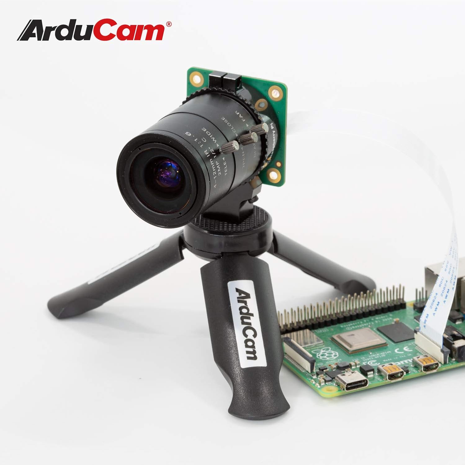 Arducam 4-12mm Varifocal C-Mount Lens for Raspberry Pi HQ Camera, with C-CS Adapter, Industrial Telephoto Lens