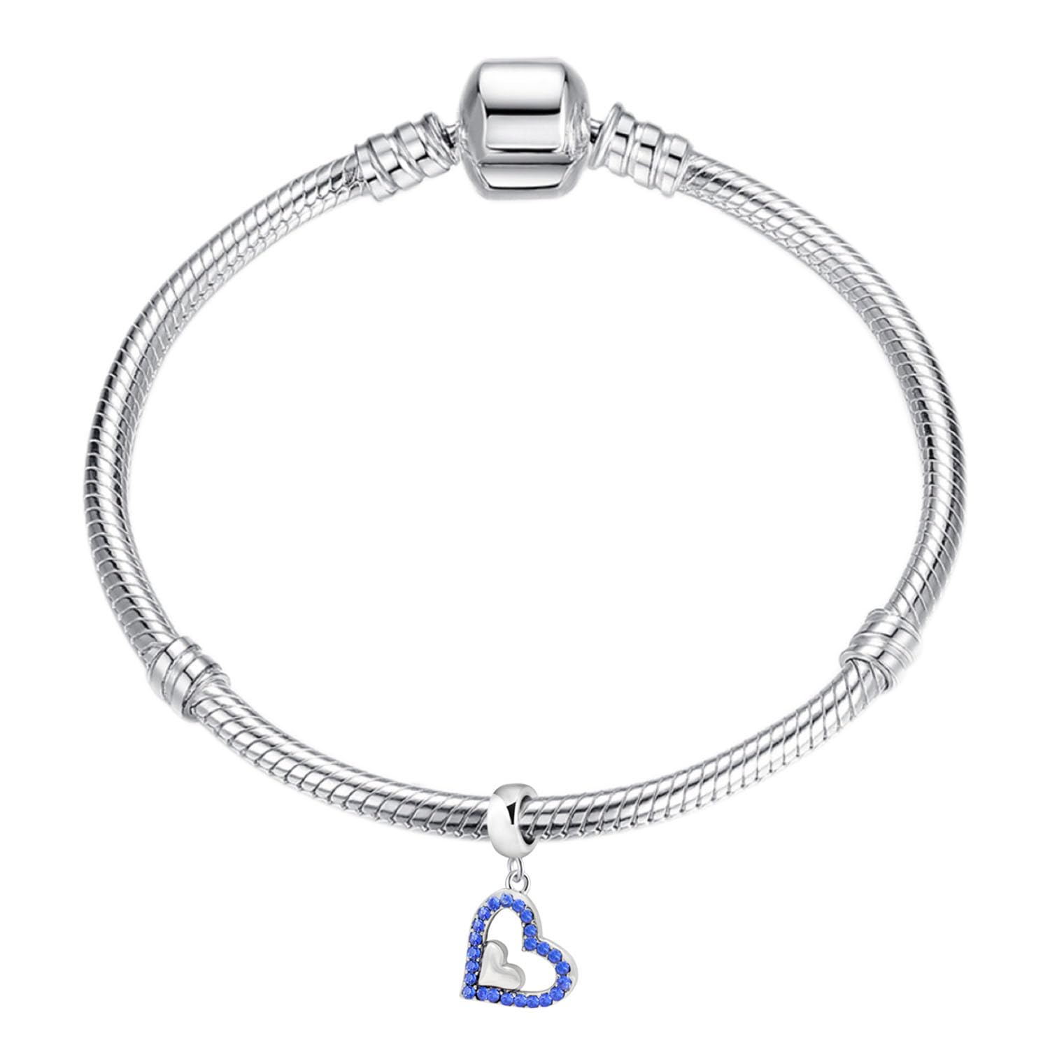 Pandora チャームブレスレット シルバー S925/BLUE Amazon.com: Heart Charm with Crystal Charm 925 Sterling Silver